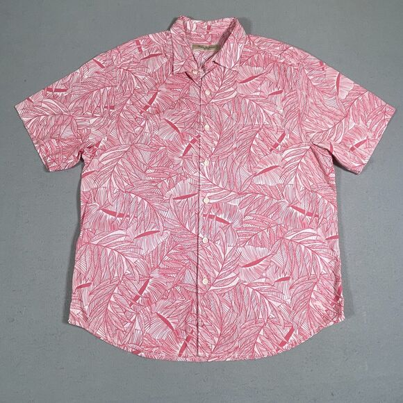 Tommy Bahama Shirt Men's Large Button‎ Down Red Leaf Print Linen Hawaiian - Picture 1 of 10